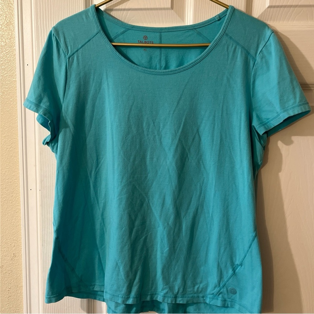 Talbots Turquoise Short Sleeve Active Tee Detail Stitching